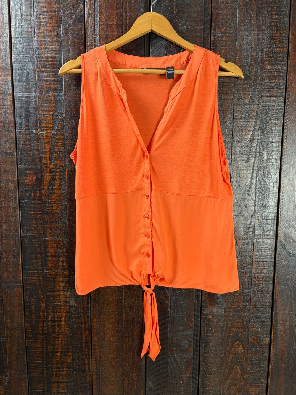 INC Sleeveless Tie-Front Button Tank Top - Orange